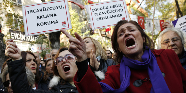 ANKARA, TURKEY - 2016/11/19: Turkish women protested against the government for a draft law about the remission of some people imprisoned for under aged rape. The Turkish government propose to set aside the convictions of men imprisoned for child sex assaults if they marry their victim with the consent of the family. (Photo by Basin Foto Ajansi/LightRocket via Getty Images)