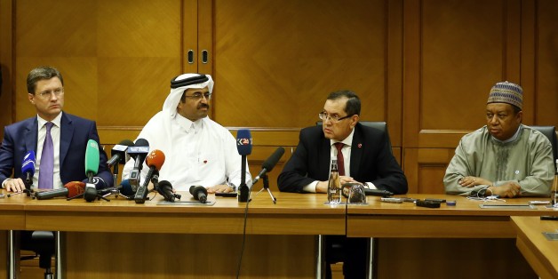 ISTANBUL, TURKEY - OCTOBER 12: Russian Energy Minister, Alexandr Novak (L), Qatar's Energy Minister and OPEC President, Mohammed Saleh Abdulla Al Sada (2nd L), Minister of Energy of Algeria, Noureddine Bouterfa (2nd R) and Secretary General of OPEC, Mohammed Barkindo (R) attend the Organisation of Petroleum Exporting Countries (OPEC) meeting as part of the 23rd World Energy Congress at Hilton Hotel in Istanbul, Turkey on October 12, 2016. (Photo by Abdullah Coskun/Anadolu Agency/Getty Images)