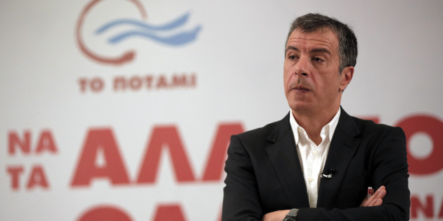Stavros Theodorakis, leader of the political party To Potami (The River) talks during a news conference in central Athens, Wednesday, Jan. 21, 2015. To Potami was founded last February by Theodorakis, a Greek popular TV journalist. Weekend opinion polls showed Potami will be the third party.Greek voters go to the polls on Sunday as the popular left-wing Syriza party is poised to defeat conservative Prime Minister Antonis Samaras according the last opinion polls. (AP Photo/Lefteris Pitarakis)