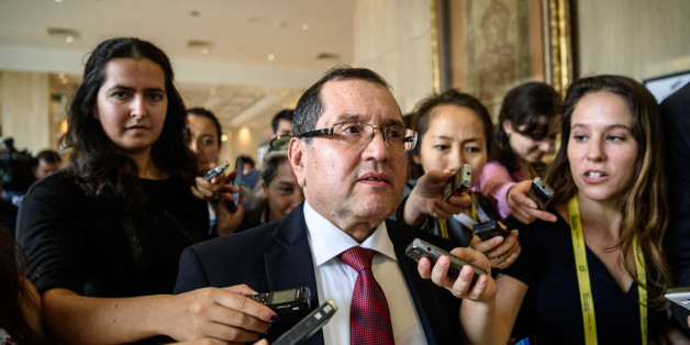 Algeria's Minister of Energy Noureddine Boutarfa (C) speaks to the press as he arrives to attend a press conference during the 23rd World Energy Congress on October 12, 2016 in Istanbul. OPEC has issued an invitation to Russia and other key non-members of the oil cartel to attend a meeting later this month aimed at rebalancing crude prices after historic lows, the Qatari energy minister said on October 12. / AFP / OZAN KOSE (Photo credit should read OZAN KOSE/AFP/Getty Images)