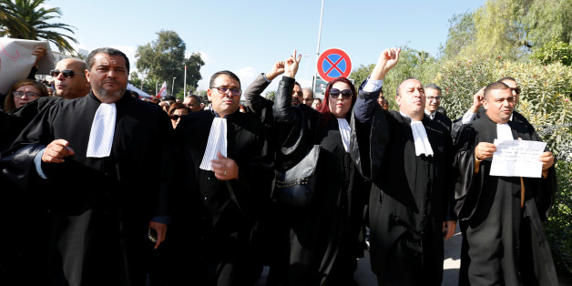 Tunisian lawyers demonstrate against the government's proposed new taxes outside parliament in Tunis, Tunisia November 23, 2016. REUTERS/Zoubeir Souissi