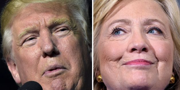 This combination of images shows Republican presidential nominee Donald Trump in Roanoke, Virginia on September 24, 2016 and Democratic presidential nominee Hillary Clinton September 21, 2016 in Orlando, Florida.
Hillary Clinton and Donald Trump are in a virtual dead heat in their bitter race for the White House on the eve of their first head-to-head presidential debate, a new poll showed September 25, 2016. The Washington Post-ABC News poll found that Clinton's slim margin from last month has now vanished. Instead, the Democrat and her Republican rival tied at 41 percent support among registered voters, with Libertarian Party nominee Gary Johnson at seven percent and Green Party nominee Jill Stein at two percent.
/ AFP / DESK (Photo credit should read DESK/AFP/Getty Images)