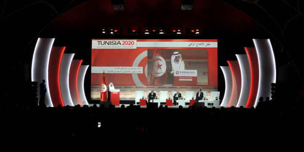 A general view of the opening ceremony of the 'Tunisia 2020' international investment conference on November 29, 2016 in Tunis.France and Qatar promised billions of dollars of financial support to Tunisia at the launch of the conference aimed at reviving the country's struggling economy. Nearly six years after its Arab Spring revolution, Tunisia is hosting the conference in a bid to face down daunting economic challenges. / AFP / FETHI BELAID (Photo credit should read FETHI BELAID/AFP/Get