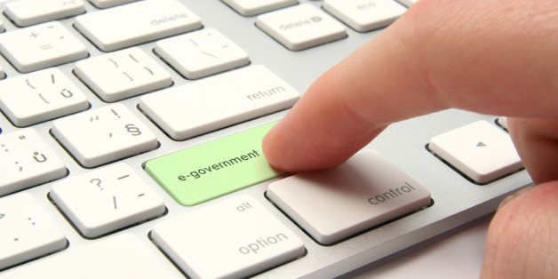 E-government concept - modernized computer keyboard with e-government keypad
