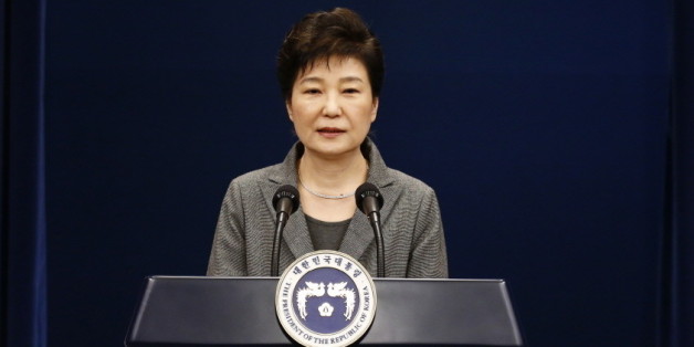 South Korean President Park Geun-Hye speaks during an address to the nation, at the presidential Blue House in Seoul on November 29, 2016. South Korea's scandal-hit President Park Geun-Hye said Tuesday she was willing to stand down early and would let parliament decide on her fate. / AFP / AFP AND POOL / JEON HEON-KYUN (Photo credit should read JEON HEON-KYUN/AFP/Getty Images)