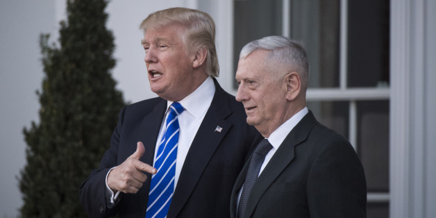 BEDMINSTER TOWNSHIP, NJ - NOVEMBER 19: President-elect Donald Trump walks out with retired Marine Corps Gen. James Mattis after a meeting at the Trump National Golf Club Bedminster clubhouse at Trump National Golf Club Bedminster in Bedminster Township, N.J. on Saturday, Nov. 19, 2016. (Photo by Jabin Botsford/The Washington Post via Getty Images)
