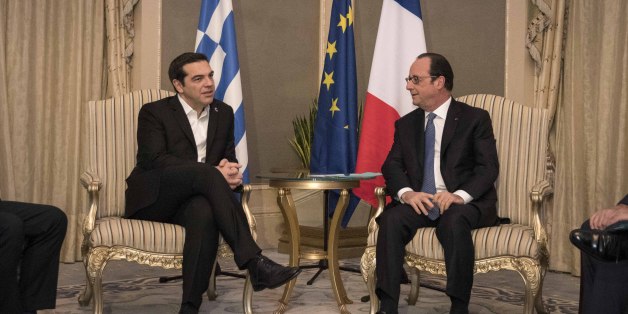 Greek PM A. Tsipras (R) wellcomes Fernando Eguidazu. Summit of the European Unions Mediterranean countries in Athens, at Zappion hall, on Friday September 9, 2016. The leaders of France, Cyprus, Italy, Spain, Portugal and Malta meet on the initiative of Greek Prime Minister Alexis Tsipras, to work out proposals for their own vision of European structure and EU policies. (Photo by Panayiotis Tzamaros/NurPhoto via Getty Images)