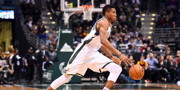 MILWAUKEE, WI - NOVEMBER 29: Giannis Antetokounmpo #34 of the Milwaukee Bucks handles the ball during a game against the Cleveland Cavaliers at the BMO Harris Bradley Center on November 29, 2016 in Milwaukee, Wisconsin. NOTE TO USER: User expressly acknowledges and agrees that, by downloading and or using this photograph, User is consenting to the terms and conditions of the Getty Images License Agreement. (Photo by Stacy Revere/Getty Images)