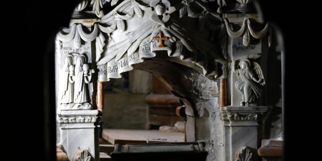 A picture shows the entrance of the Tomb of Jesus at the Church of the Holy Sepulchre under renovation in Jerusalem's Old City on October 28, 2016.
The tomb where Jesus is said to have been buried before his resurrection, is to undergo major restoration. The restoration entrusted to a Greek team, is expected to be completed in early 2017 and the site will remain open to visitors in the meantime. / AFP / THOMAS COEX (Photo credit should read THOMAS COEX/AFP/Getty Images)