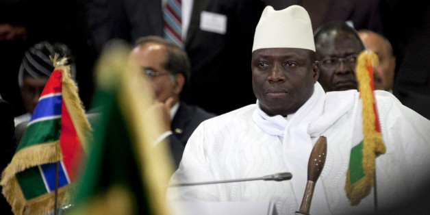 Gambia's President Yahya Jammeh attends an extraordinary meeting of the Economic Community of West African States (Ecowas) in Senegal's capital Dakar, April 2, 2012. Senegal's Macky Sall took his oath as president of the West African country on Monday under the gaze of regional leaders due to hold emergency talks later on the crisis in neighbouring Mali. REUTERS/Joe Penney (SENEGAL - Tags: POLITICS ELECTIONS)