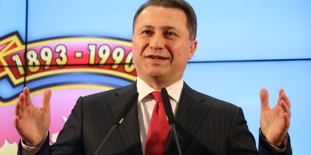 SKOPJE, MACEDONIA - DECEMBER 12: Macedonia's former prime minister and leader of the ruling VMRO DPMNE Nikola Gruevski delivers a speech as the counting of the ballots continue in Skopje during early general election on December 12, 2016. Macedonian voters headed to the polls Sunday in early parliamentary elections to determine the new government for the next four years. (Photo by Besar Ademi/Anadolu Agency/Getty Images)