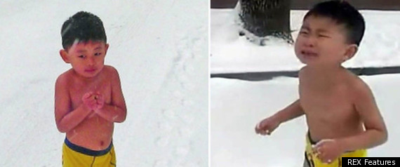 Chinese Father Forces Tearful Son To Run In Snow Dressed Only In