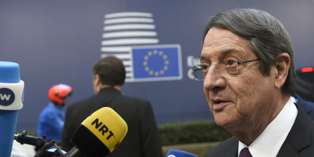 Cyprus' President Nicos Anastasiades addresses the media as he arrives for a European Union leaders summit focused on Russia sanctions and migration at the European Council in Brussels on December 15, 2016.
A EU summit was focusing on Russia sanctions and migration on December 15, with 27 leaders also meeting over dinner to discuss Brexit, without British Prime Minister Theresa May. / AFP / JOHN THYS (Photo credit should read JOHN THYS/AFP/Getty Images)