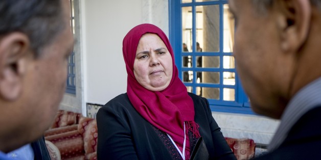 In December 2nd, 2014: new elected representative delegated for the Popular Front Mbarka Brahmi is the widow of deputy Mohamed Brahmi murdered on July 25th, 2013. 1st meeting of 217 members of the Assembly of the people representatives ( ARP) elected on October 26th, a ballot taken away by the party Nidaa Toun��s ( 86 elected representatives) in front of the Islamists of Ennahda ( 69 members of parliament ), members of the majority party until then. This first meeting is chaired by the historic a (Photo by Nicolas Fauqu��/Corbis via Getty Images)