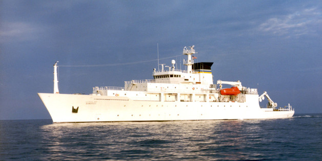 The oceanographic survey ship, USNS Bowditch, is shown September 20, 2002, which deployed an underwater drone seized by a Chinese Navy warship in international waters in South China Sea, December 16, 2016. Courtesy U.S. Navy/Handout via REUTERS ATTENTION EDITORS - THIS IMAGE WAS PROVIDED BY A THIRD PARTY. EDITORIAL USE ONLY.