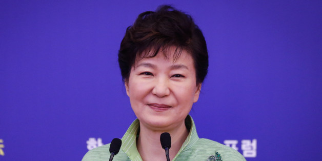 SHANGHAI, SHANGHAI - SEPTEMBER 04: (CHINA OUT) South Korean President Park Geun-hye delivers a speech during the Korea-China Business Cooperation Forum on September 4, 2015 in Shanghai, China. Accompanied by President Park Geun-hye and Park Yong-maan, chairman of the Korea Chamber of Commerce and Industry, a business delegation comprised of 156 businesspeople and representatives of economic organizations, attended the Korea-China business forum in Shanghai after China's celebration to mark the