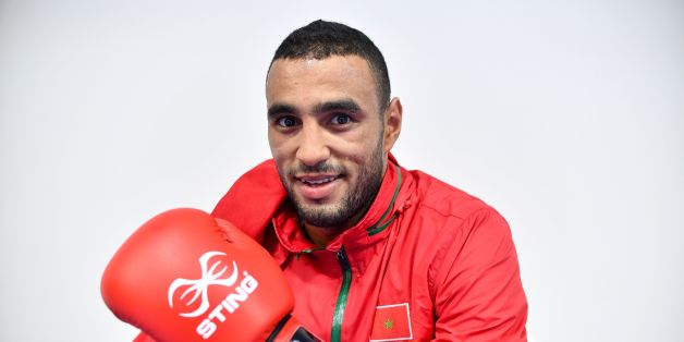 Boxer Saada Hassan of Morocco who is competing in the 81 kg category poses after a training session at the Riocentro complex in Rio de Janeiro prior to the Rio 2016 Olympic Games on August 1, 2016. / AFP / YURI CORTEZ (Photo credit should read YURI CORTEZ/AFP/Getty Images)