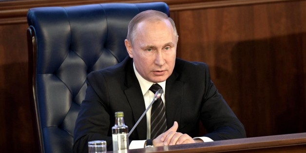MOSCOW, RUSSIA - DECEMBER 22: Russian President Vladimir Putin delivers a speech during an extended meeting of the Russian Defence Ministry Board at the National Defence Management Centre in Moscow, Russia on December 22, 2016. (Photo by Russian Presidential Press and Information Office/Anadolu Agency/Getty Images)