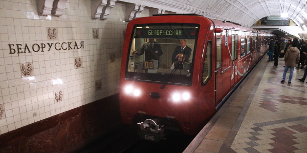 MOSCOW, RUSSIA - DECEMBER 23, 2016: A new branded train promoting the upcoming 2017 FIFA Confererations Cup arrives at the Belorusskaya station on the Ring Line of the Moscow Underground. Vyacheslav Prokofyev/TASS (Photo by Vyacheslav Prokofyev\TASS via Getty Images)