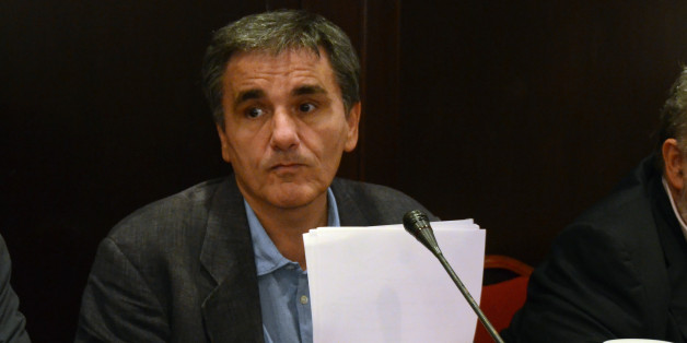 ATHENS, GREECE - 2016/10/04: Greek Minister of Finance Euclid Tsakalotos at the conference.
Euclid Tsakalotos Minister of Finance together with Giorgos Stathakis Minister of Economy, Development and Tourism have speeches during a SYRIZA conference in Athens. Members of Ruvikonas Anti Authoritarian group interrupted the gathering shouting anti government and anti austerity slogans. (Photo by George Panagakis/Pacific Press/LightRocket via Getty Images)