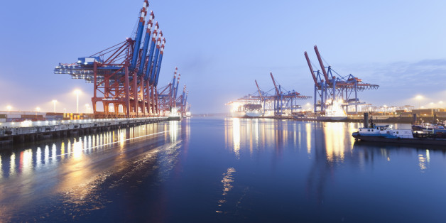 Germany, Hamburg, Burchardkai, View of container ship at harbour