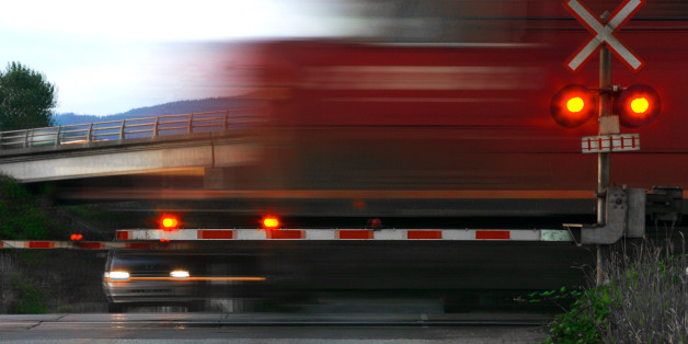 Speeding Train at Railroad Crossing, Motion Blur