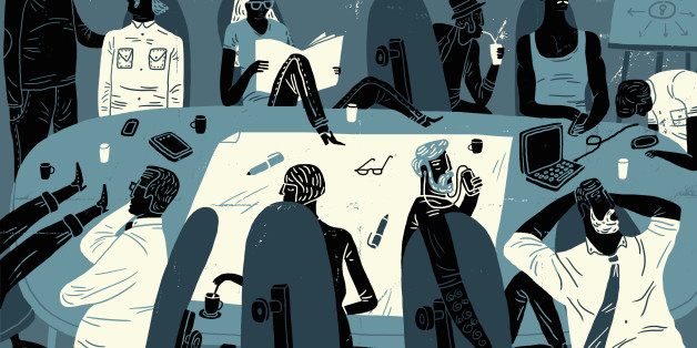 Bored and lazy business people wasting time in meeting