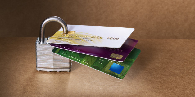 Credit cards attached to padlock