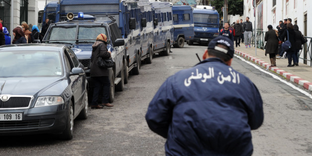 Algerian police are deployed in the street during a protest against Algerian President Abdelaziz Bouteflika running in the April presidential elections in Algiers on March 1, 2014. Bouteflika, who has been in power since 1999, will run for a fourth term in April, despite his health problems which are fueling doubts about his ability to lead the country. AFP PHOTO / FAROUK BATICHE (Photo credit should read FAROUK BATICHE/AFP/Getty Images)