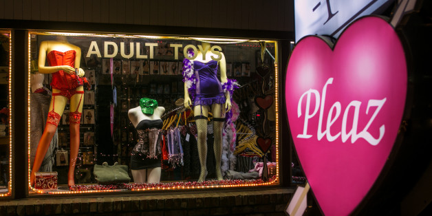 SOUTH LAKE TAHOE, CA - MARCH 17: The Teaz N Pleaz adult sex toys shop is viewed after dark on March 17, 2014, in South Lake Tahoe, California. With 2013 the driest year in recoreded history. Despite the current drought conditions at lake level, tourism remains steady throughout the Sierra Mountain Range. (Photo by George Rose/Getty Images)