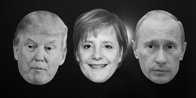 GERMANY, BONN - DECEMBER 13: World Policy - Symbol photo with the masks of Donald Trump, German Chancellor Angela Merkel and the Russian President Vladimir Putin. (Photo by Ulrich Baumgarten via Getty Images)