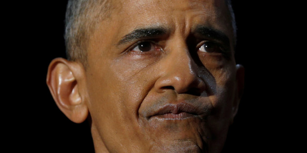 U.S. President Barack Obama staves off tears as he delivers his farewell address in Chicago, Illinois, U.S. January 10, 2017. REUTERS/Jonathan Ernst TPX IMAGES OF THE DAY