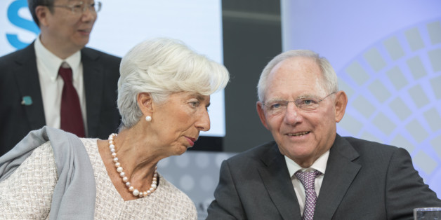 WASHINGTON, DC - OCTOBER 6: In this handout photo provided by the International Monetary Fund, International Monetary Fund Managing Director Christine Lagarde and German Finance Minister Wolfgang Schauble participate in a CNN Debate Seminar on Global Economy Ocotber 6, 2016 in Washington, DC. The IMF/World Bank Annual meetings are being held in Washington this week. (Photo by Stephen Jaffe/IMF via Getty Images)