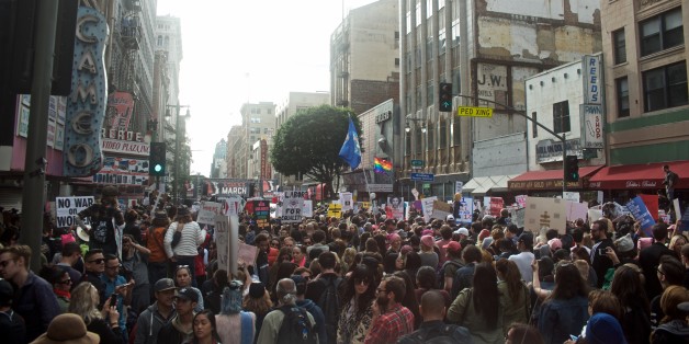 LOS ANGELES, CA - JANUARY 21: Protesters attend the Women's March Los Angeles on January 21, 2017 in Los Angeles, California. (Photo by Keipher McKennie/Getty Images)