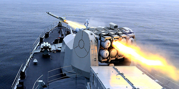 QINGDAO, CHINA - JULY 02: (CHINA OUT) CNS Harbin DDG-112 frigate fires a missile during live-fire drill on Yellow Sea on July 2, 2015 in Qingdao, Shandong Province of China. Naval vessels and soldiers mainly from China people's Liberation Army Navy North Sea Fleet and part of soldiers of China people's Liberation Army Navy East Sea Fleet, the Second Artillery Force of the PLA, Chinese PLA Shenyang Military Region and Chinese PLA Jinan Military Region attended the live-fire drill on Yellow Sea on Thursday. (Photo by VCG/VCG via Getty Images)