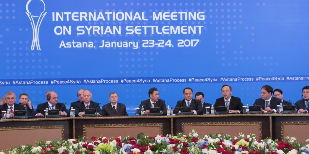 ASTANA, KAZAKHSTAN - JANUARY 23: Kazakhstan's Foreign Minister Kairat Abdrakhmanov (3rd R) takes part in the first session of Syria peace talks in Astana, Kazakhstan on January 23, 2017. (Photo by Aliia Raimbekova/Anadolu Agency/Getty Images)