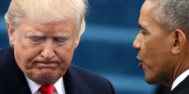 U.S. President Barack Obama (R) greets President-elect Donald Trump at inauguration ceremonies swearing in Trump as president on the West front of the U.S. Capitol in Washington, U.S., January 20, 2017. REUTERS/Carlos Barria