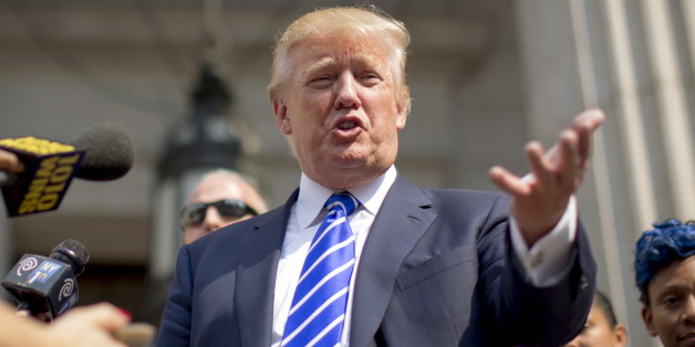 U.S. Republican presidential candidate Donald Trump exits the Manhattan Supreme Courthouse following service of jury duty in New York August 17, 2015. The real estate mogul's service came after a state judge in March fined him $250 for failing to respond to summonses to serve jury duty five times since 2006. REUTERS/Brendan McDermid