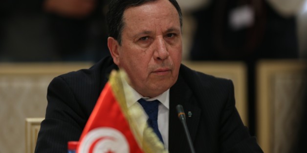 TUNIS, TUNISIA - JANUARY 24: Tunisian Foreign Minister, Khemaies Jhinaoui meets with Egyptian Foreign Minister, Sameh Shoukry (not seen) during a meeting for Foreign Ministers of Libya neighboring countries, at Foreign Ministry building in Tunis, Tunisia on January 24, 2017. (Photo by Yassine Gaidi/Anadolu Agency/Getty Images)