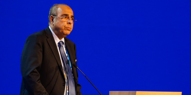 SAO PAULO, BRAZIL - JUNE 11: Chairman of the FIFA Mohamed Raouraoua of Algeria speaks to the audience during the 64th FIFA Congress at the Expocenter Transamerica on June 11, 2014 in Sao Paulo, Brazil. (Photo by Alexandre Schneider/Getty Images)