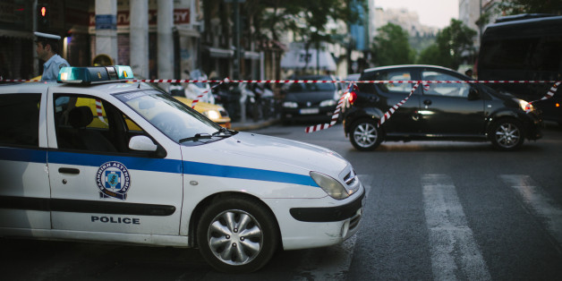 Athens, Greece - July 2, 2015: Police car securing roads because of marches and protests due to the Greek Referendum voting 2015