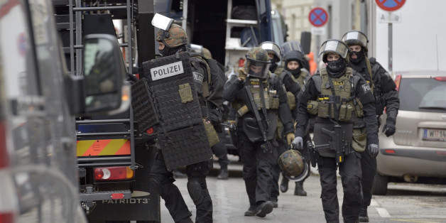 Police commandos raid the club house of the Hells Angels in Vienna, Austria on January 4, 2017.
A German murder suspect was arrested during the raid. / AFP / APA / HANS PUNZ / Austria OUT (Photo credit should read HANS PUNZ/AFP/Getty Images)