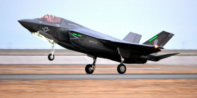 IWAKUNI, JAPAN - JANUARY 18: (CHINA OUT, SOUTH KOREA OUT) A U.S. Marine F-35B Lightning II jet lands at U.S. Marine Corps Air Station Iwakuni on January 18, 2017 in Iwakuni, Yamaguchi, Japan. It is the first deployment of the advanced stealth jet outside of the continental United States. The aircraft is the first batch of F-35Bs that will be replacing one of the three U.S. Marine F/A-18 Hornet units stationed in Iwakuni. (Photo by The Asahi Shimbun via Getty Images)