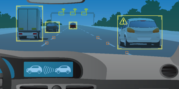 Head up display(HUD) and various information, vehicle interior, vector illustration