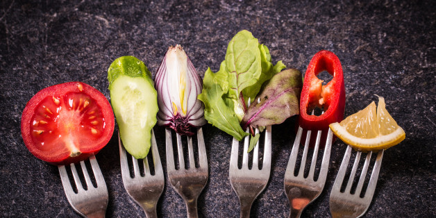 Vegetables on fork