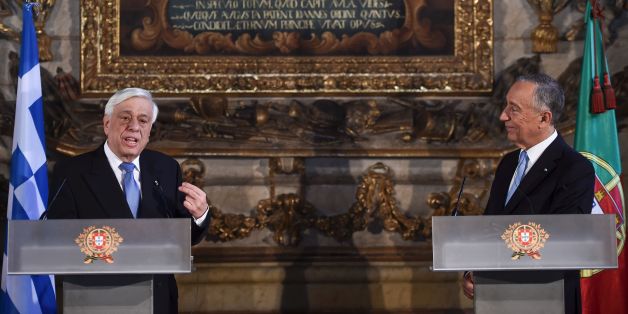 Greek President Prokopios Pavlopoulos (L) and Portuguese President Marcelo Rebelo de Sousa (R) hold a press conference at the University of Coimbra in Coimbra on January 30, 2017. / AFP / PATRICIA DE MELO MOREIRA (Photo credit should read PATRICIA DE MELO MOREIRA/AFP/Getty Images)