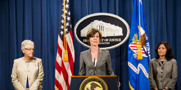 WASHINGTON, DC - JUNE 28: Flanked by Environmental Protection Agency Administrator Gina McCarthy and Federal Trade Commission Chairwoman Edith Ramirez , Deputy Attorney General Sally Q. Yates speaks during a press conference at the Department of Justice on June 28, 2016 in Washington, DC. Volkswagen has agreed to nearly $15 billion in a settlement over emissions cheating on its diesel vehicles. (Photo by Pete Marovich/Getty Images)