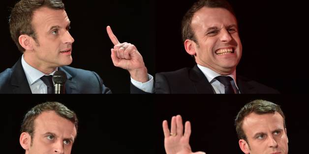 (COMBO) This combination of pictures created on January 31, 2017 shows French presidential election candidate for the En-Marche movement Emmanuel Macron taking part in a debate following a report of the Abbe Pierre Foundation on poor quality housing conditions, on January 31, 2017 in La Defense, near Paris. / AFP / CHRISTOPHE ARCHAMBAULT (Photo credit should read CHRISTOPHE ARCHAMBAULT/AFP/Getty Images)