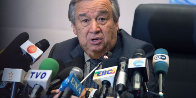 United Nations Secretary General Antonio Guterres gives a press conference on the sidelines of the 28th Ordinary Session of the Assembly of the African Union summit in Addis Ababa on January 30, 2017.
African Union leaders met on January 30 for a summit that has exposed regional divisions as they mull whether to allow Morocco to rejoin the bloc, and vote for a new chairperson. The two-day summit in Ethiopia comes after several shake-ups on the international stage: the election of US President Donald Trump and a new head of the UN, Antonio Guterres, who will address the opening of the assembly.
/ AFP / ZACHARIAS ABUBEKER (Photo credit should read ZACHARIAS ABUBEKER/AFP/Getty Images)
