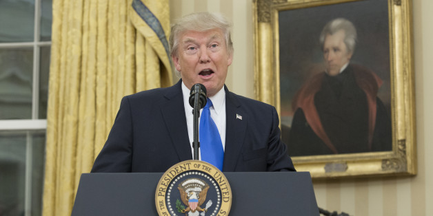 WASHINGTON, DC - FEBRUARY 1: (AFP OUT) U.S. President Donald Trump, beneath a portrait of populist President Andrew Jackson, speaks before the swearing-in of Rex Tillerson as 69th secretary of state in the Oval Office of the White House on February 1, 2017 in Washington, DC. Tillerson was confirmed by the Senate earlier in the day in a 56-43 vote. (Photo by Michael Reynolds-Pool/Getty Images)